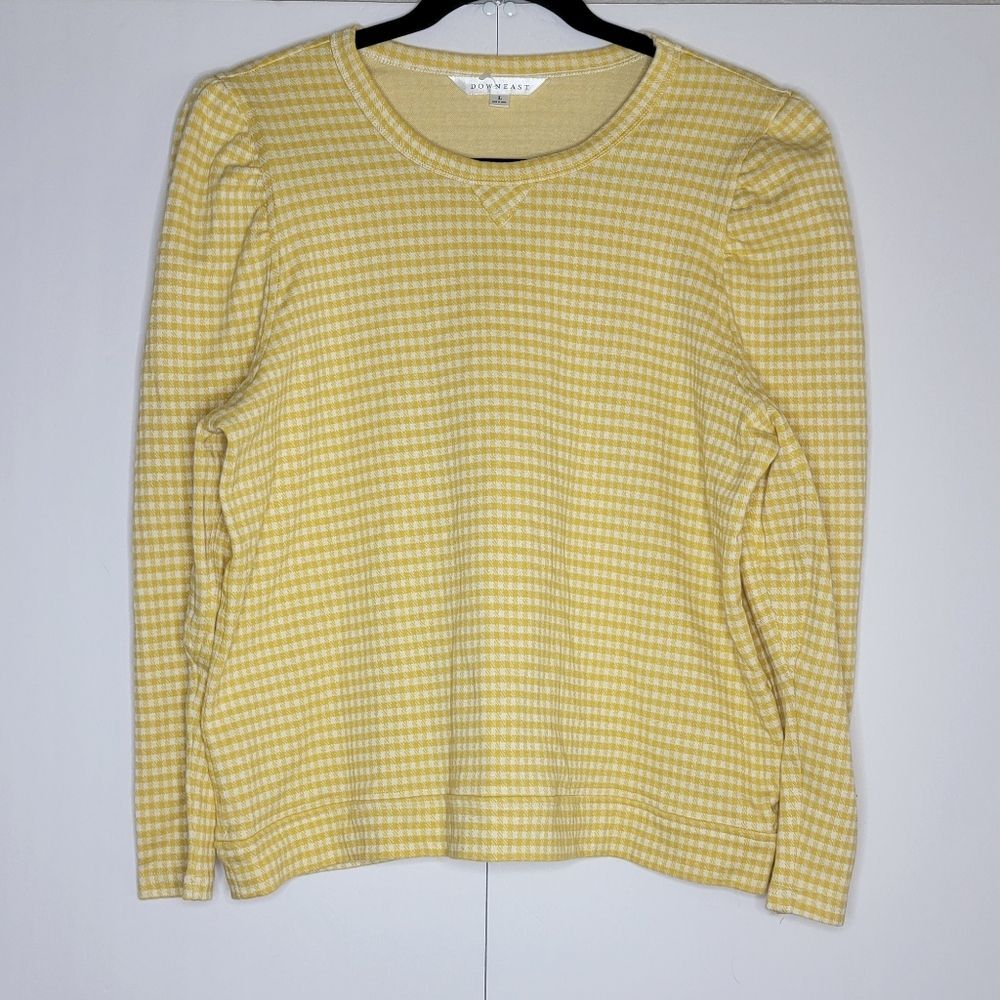 Downeast Yellow Gingham Long Sleeve Knit Top Women’s Large